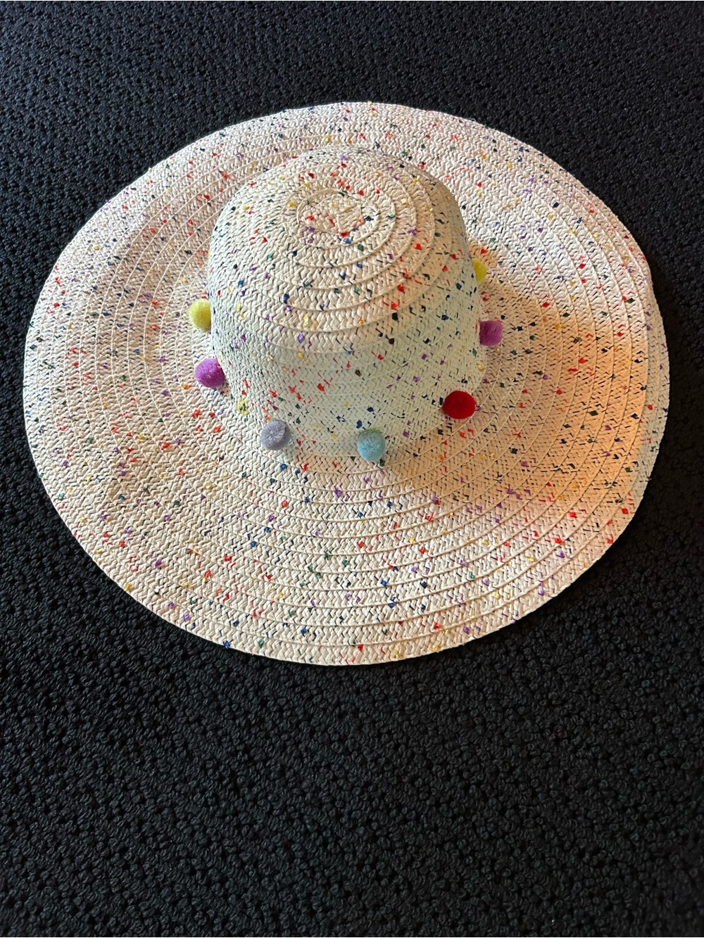 2 Chic White Straw Hat 👒 with Multicolor Confetti Colors and Pom Pom Trim